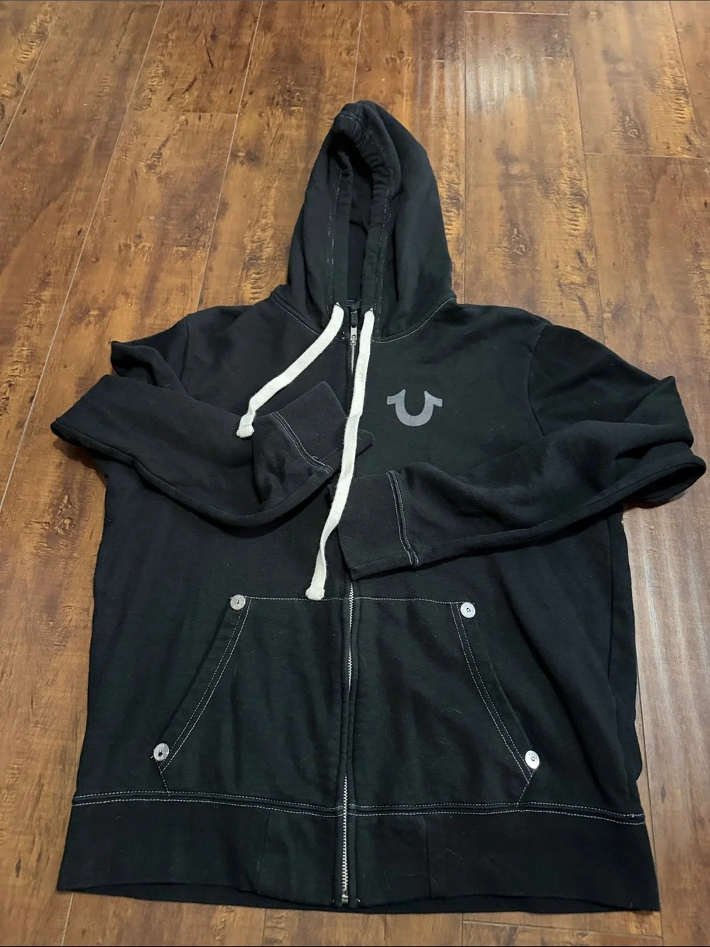 True Religion Black Pullover Hoodie with Back Graphic